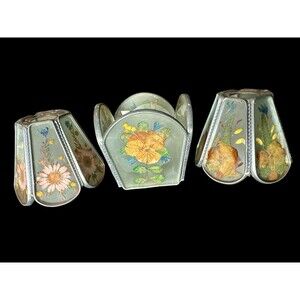 Pressed Flowers In Glass Tea Light Holder Vintage Votive Candle Boho Lot Of 3